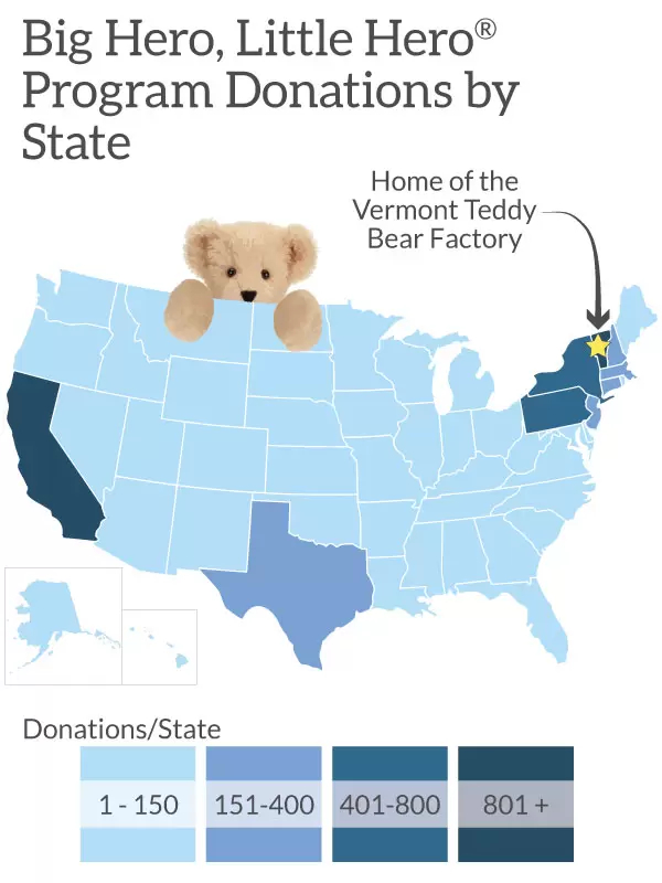 A map of program donations by state
