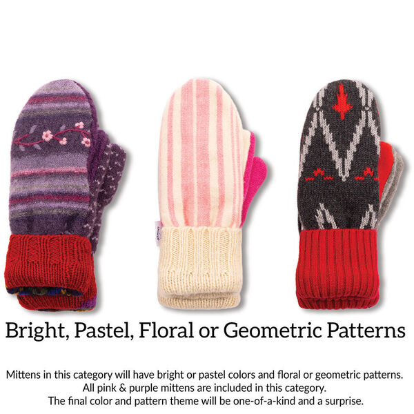 Bernie Mittens - Bright, pastel, geometric and floral patterned mittens in purples, and pinks image number 13