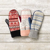 Bernie Mittens - Variety of Adult One Size Assorted multi colored wool blend mittens with fleece lining image number 0