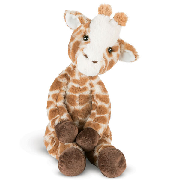 15" Buddy Giraffe - front view of seated brown and tan print giraffe with dark brown hooves and brown eyes