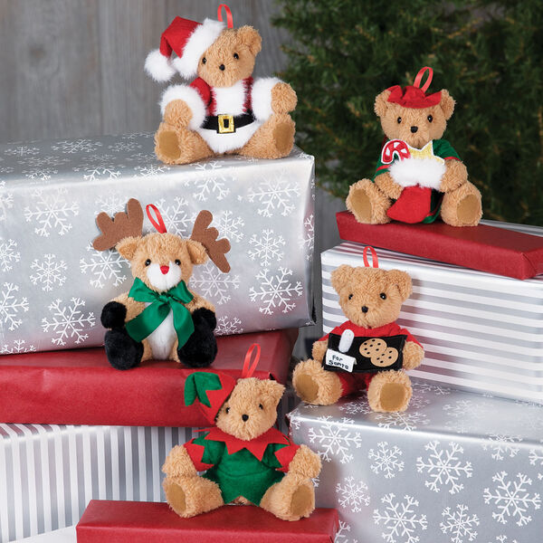 The Night before Christmas Ornaments Set - 4" plush ornaments - Reindeer, Santa, Bear in PJs with cookies, Elf, Mrs. Claus image number 0