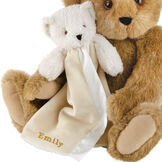 Bear Lovey Blanket - Ivory satin and fur blanket with bear head and arms and stroller strap image number 1