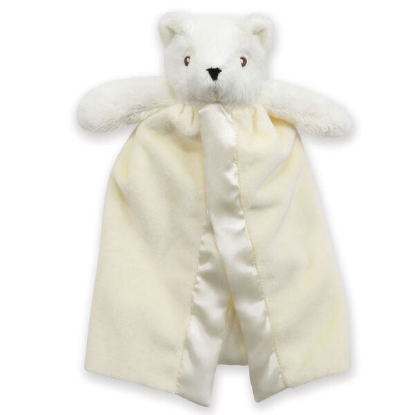 Bear Lovey Security Blanket - Ivory satin and fur blanket with bear head and arms and stroller strap image number 0