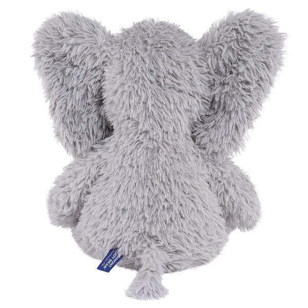 18" Oh So Soft Elephant with Elephant Lovey Security Blanket - Back view of seated soft gray elephant holding a gray baby elephant blanket with wrist strap image number 4