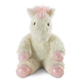 18" Fluffy Fantasies Unicorn - Front view of seated creamy white Unicorn with iridescent pink horn and hooves and fluffy mane image number 9