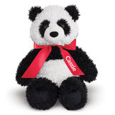 18" Oh So Soft Panda Bear - Front view of seated black and white 18" Panda Bear with tail wearing a red satin bow with tails personalized with "Cassie" in white lettering image number 4