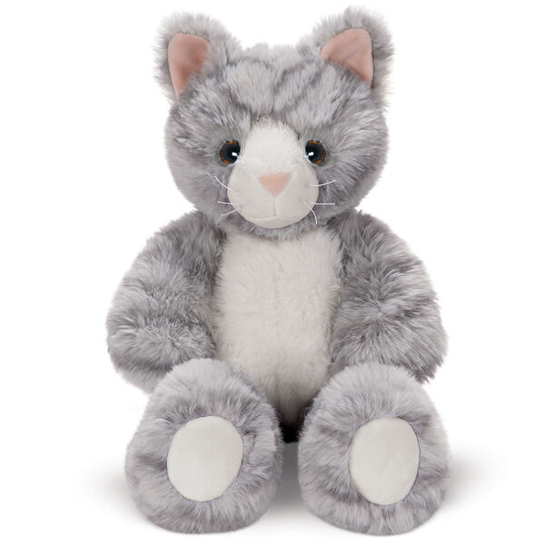 18" Oh So Soft Kitten - Front view of seated 18" gray striped kitten with white muzzle, belly and foot pads  image number 0