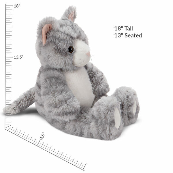 18" Oh So Soft Kitten - Side view of seated 18" gray striped kitten with white muzzle, belly and foot pads measuring 18 in or 45 cm tall when standing image number 3