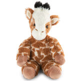 18" Oh So Soft Giraffe - Front view of seated brown and tan patterned Giraffe with ginger brown mane and tail, beige hooves, cream muzzle and black tipped horns  image number 0