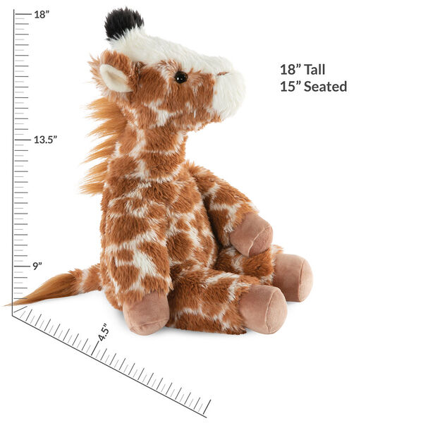 18" Oh So Soft Giraffe - Side view of seated brown and tan patterned Giraffe with measurements of 18" tall or 13" when seated image number 5