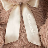 20" World's Softest Bunny - close up of ivory satin neck bow personalized with "Samantha" image number 3