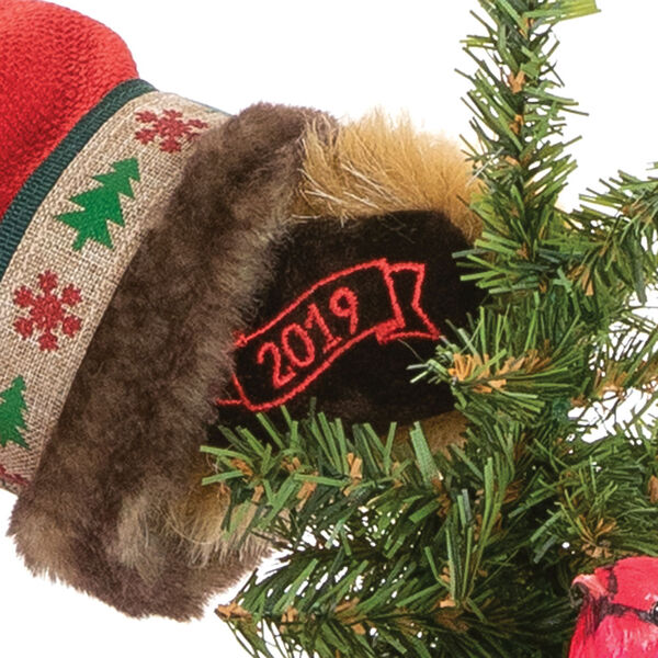 15" Limited Edition Woodland Santa Bear - Close up of bear's right paw with "2019" embroidered in gold lettering