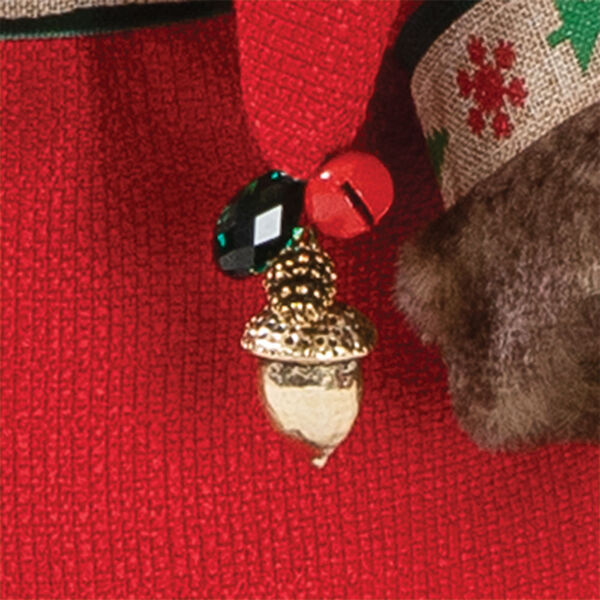 15" Limited Edition Woodland Santa Bear - Close up of gold bell detail on back of hood image number 4