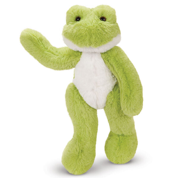15" Buddy Frog - Front view of standing waving plush green slim frog with white belly image number 13