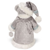 15" Limited Edition Snowflake Santa - Back view of gray standing bear in a silver and fur long coat with crystal snowflake image number 2