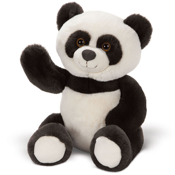 15" Cuddle Chunk Panda - Front view of seated waving black and white panda with brown eyes image number 0