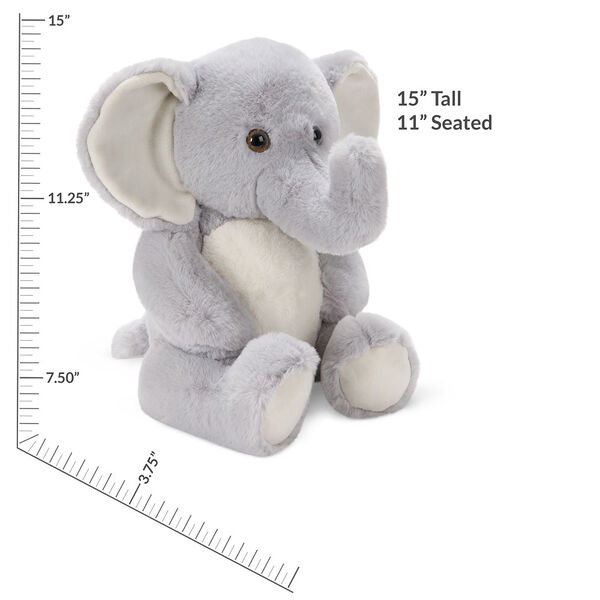 15" Cuddle Chunk Elephant - Three quarter view of seated elephant with measurements of 15" Tall or 11" Seated image number 2