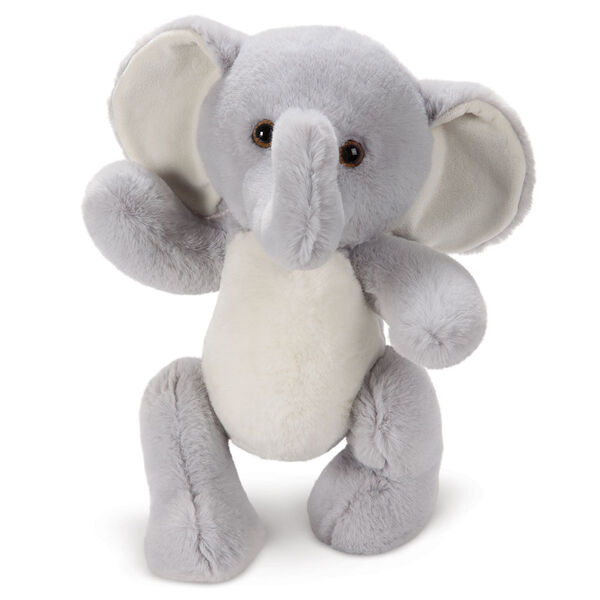 15" Cuddle Chunk Elephant - Front view of standing waving grey and white stuffed animal elephant with brown eyes image number 1