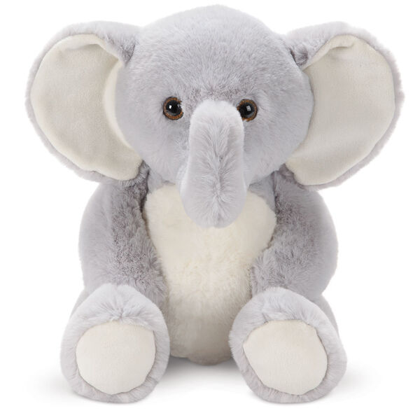 15" Cuddle Chunk Elephant - Front view of seated grey and white stuffed animal elephant with brown eyes image number 4
