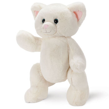 15" Cuddle Chunk Kitten - Front view of standing waving white stuffed kitten with blue eyes