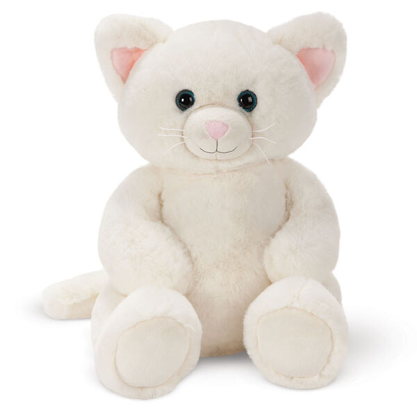 15" Cuddle Chunk Kitten - Front view of seated white stuffed animal kitty cat with blue eyes image number 4