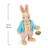 16" Limited Edition Easter Bunny - Front view of Jointed Standing Buttercream Rabbit in a turquoise jacket, yellow vest with bow tie, tan knickers holding an Easter basket with eggs. Measurement of 16 in or 40 cm image number 5