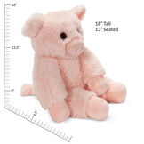 18" Oh So Soft Pig - Three quarter view of seated soft plush pink pig with measurements that read "18" Tall or 13" Seated". image number 4