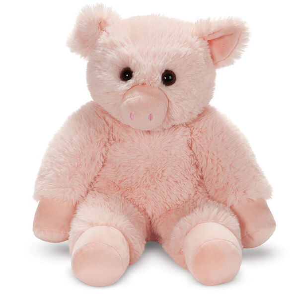 18" Oh So Soft Pig - Front view of seated soft plush pink pig with brown eyes and right ear folded down image number 0