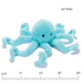 18" Oh So Soft Octopus - 3/4 view of seated turquoise blue octopus with measurement of 24" wide image number 3