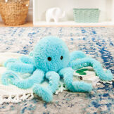 18" Oh So Soft Octopus - Front view of seated turquoise blue octopus in a living room scene image number 2