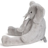 6' Giant Cuddle Elephant - Side view of seated grey plush elephant with white fabric tusks, floppy ears, long trunk and tail image number 9
