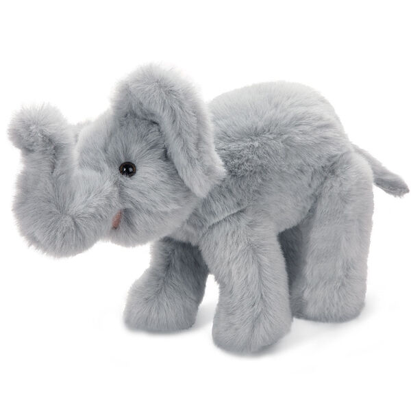 15" Classic Elephant - Side view of standing gray plush elephant with upturned trunk, tail and pink mouth.  image number 0