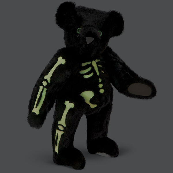 15" Skeleton Bear -  Standing 3/4 view of jointed black bear with glow in the dark eyes and bones white nose and white pads.  image number 2