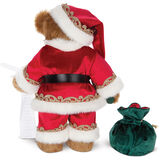 15" Limited Edition Night Before Christmas Santa Bear - Back view of standing jointed honey bear in a satin Santa suit with gold trim and glasses holding a list and green velvet bag image number 5