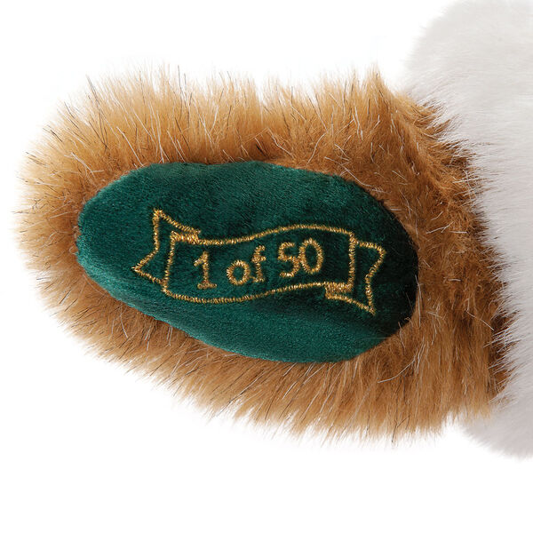 15" Limited Edition Night Before Christmas Santa Bear - Close up of green velvet paw pad with gold embroidery "1 of 50" image number 2