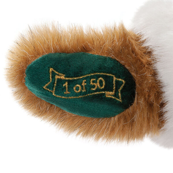 15" Limited Edition Night Before Christmas Santa Bear - Close up of green velvet paw pad with gold embroidery "1 of 50"