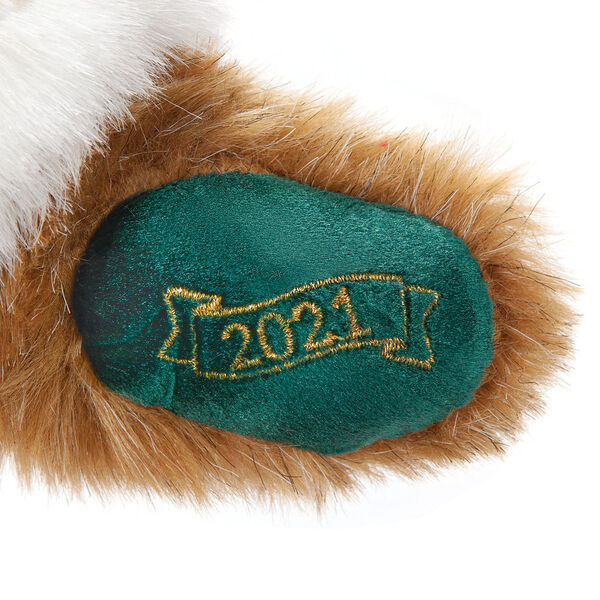 15" Limited Edition Night Before Christmas Santa Bear - Close up of green velvet paw pad with gold embroidered "2021"