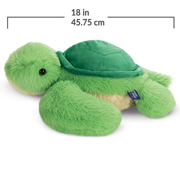 18" Oh So Soft Turtle- Side view of green and yellow turtle with measurements of 18 in or 45.75 cm long image number 4