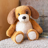 15" Cuddle Chunk Puppy - Seated soft floppy brown dog with tan belly and muzzle image number 2