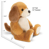 15" Cuddle Chunk Puppy - Side view of soft floppy brown dog with measurements of 15" tall or 11" seated image number 5