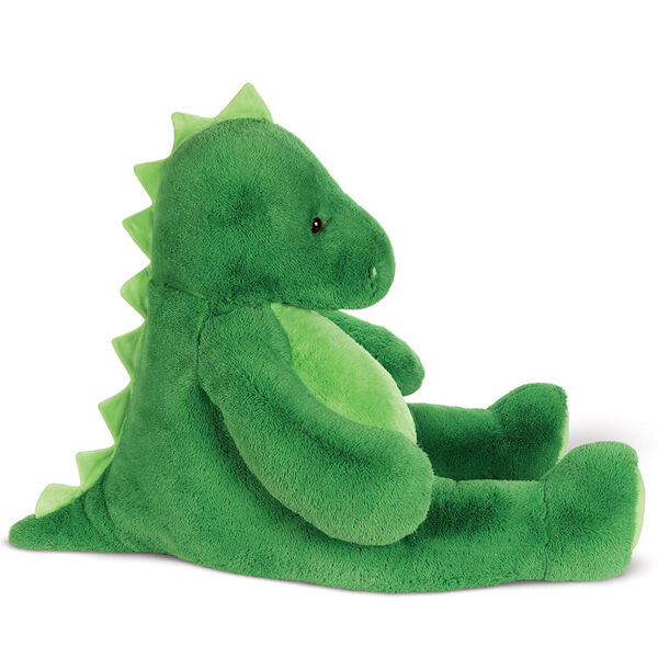 4' Cuddle Dinosaur - Side view of seated green dinosaur with light green belly, soft spikes and a tail image number 6
