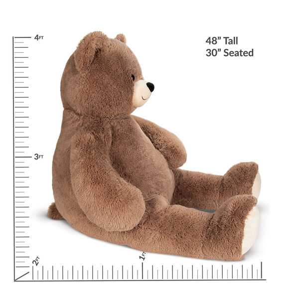 4' Cuddle Teddy Bear- Side view of seated mocha latte teddy bear with measurements of 48" tall or 30" seated image number 2