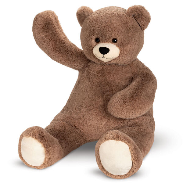 4' Cuddle Teddy Bear- Front view of waving seated mocha latte teddy bear with cream paw pads image number 4