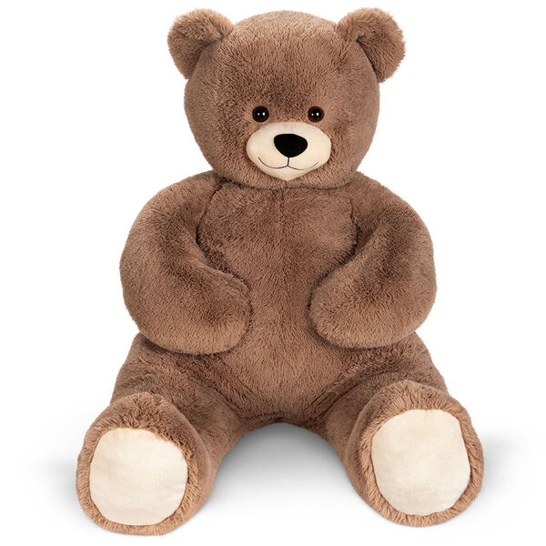 4' Cuddle Teddy Bear- Front view of seated mocha latte teddy bear with cream paw pads image number 1