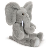 13" Elephant Snuggle Pal - Three quarter view of seated grey elephant weighted stuffed animal with tusks and tail image number 3