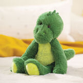 15" Buddy Dinosaur- Seated front view of bright and lime green dinosaur with fabric spikes image number 5