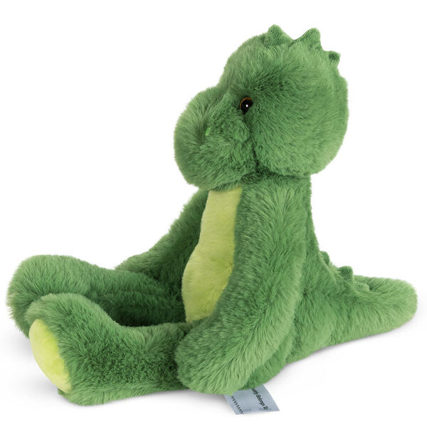 15" Buddy Dinosaur- Side front view of bright and lime green dinosaur with fabric spikes image number 8