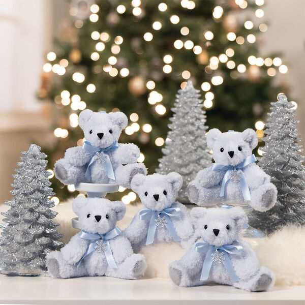 4" Winter Wonderland Ornaments - Set of 5 ice blue 4" bear ornaments with blue bows and Danforth Pewter snowflakes  image number 0
