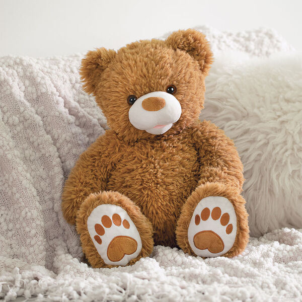20" Bubba the Fuzzy Teddy Bear - Front view of seated almond brown bear in a bedroom scene image number 6