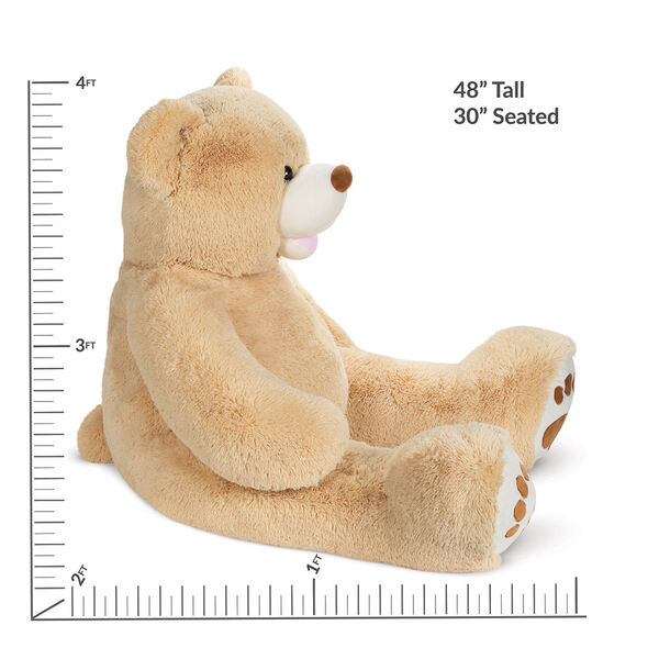 4' Bubba The Teddy Bear - Side view of tan bear with measurements of 48" tall or 30" seated image number 2